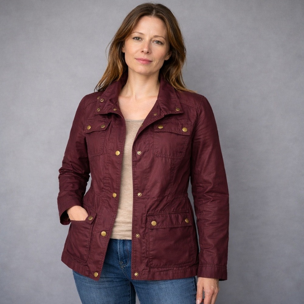 NEW with tags - Banana Republic Utility Jacket | Size XS | Maroon‎ Coated Cotton